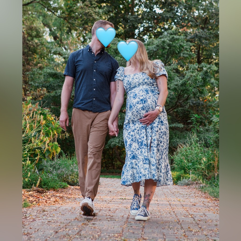 Blue floral print midi dress
